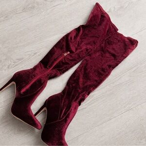 Red Velvet Thigh High Boots 7.5